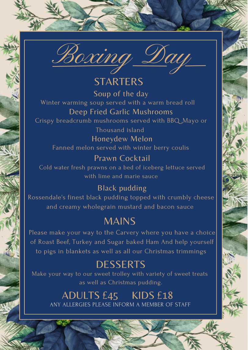 Boxing Day menu — The Rose N Bowl