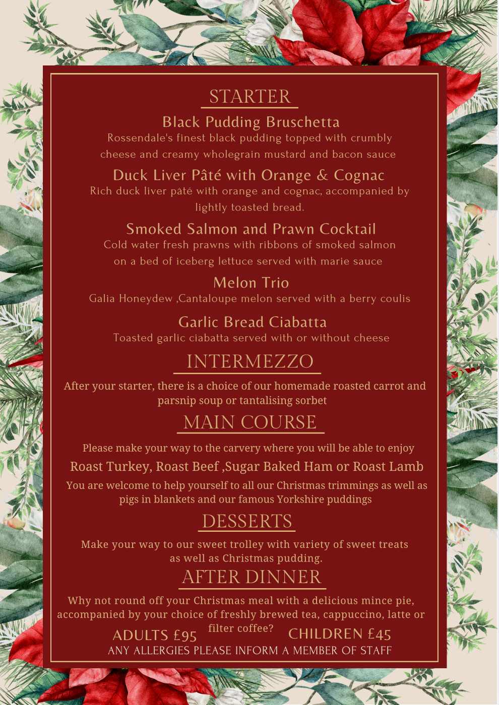 Christmas Day menu — The Rose N Bowl